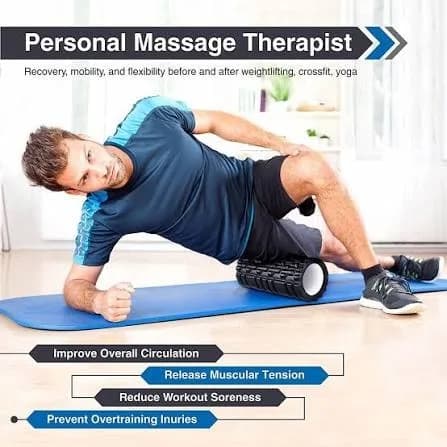 Textured Hollow Foam Roller for Full-Body Self-Massage and Mobility Routines Black & Blue thumbnail 6