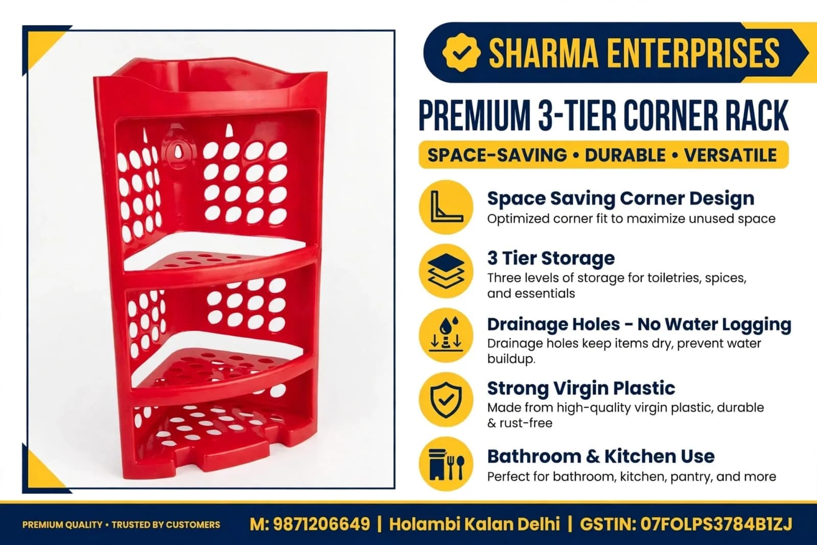Moulded Plastic 4-Tier Corner Bathroom Storage Organizer Shelf thumbnail 2