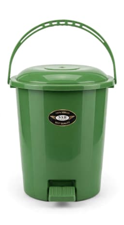 Green Plastic Pedal Dustbin with Hinged Lid and Overhead Carry Handle, 10 L
