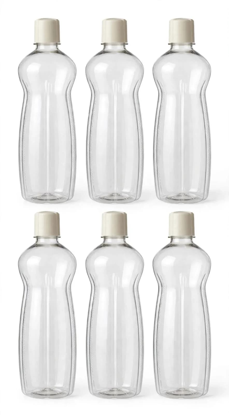 Transparent Curved Plastic Water Bottle with Cream Screw Cap, 1 L