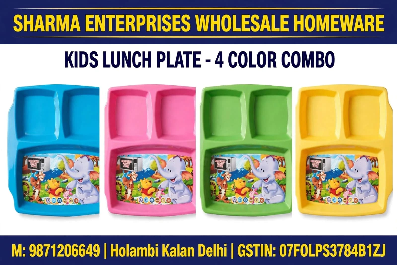 Blue 5-Compartment Plastic Kids Meal Plate with Cartoon Animal Graphic, 12 Inch thumbnail 3