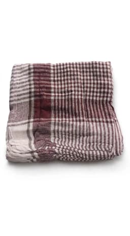 Maroon and Off-White Checked Winter Scarf with Fringed Ends
