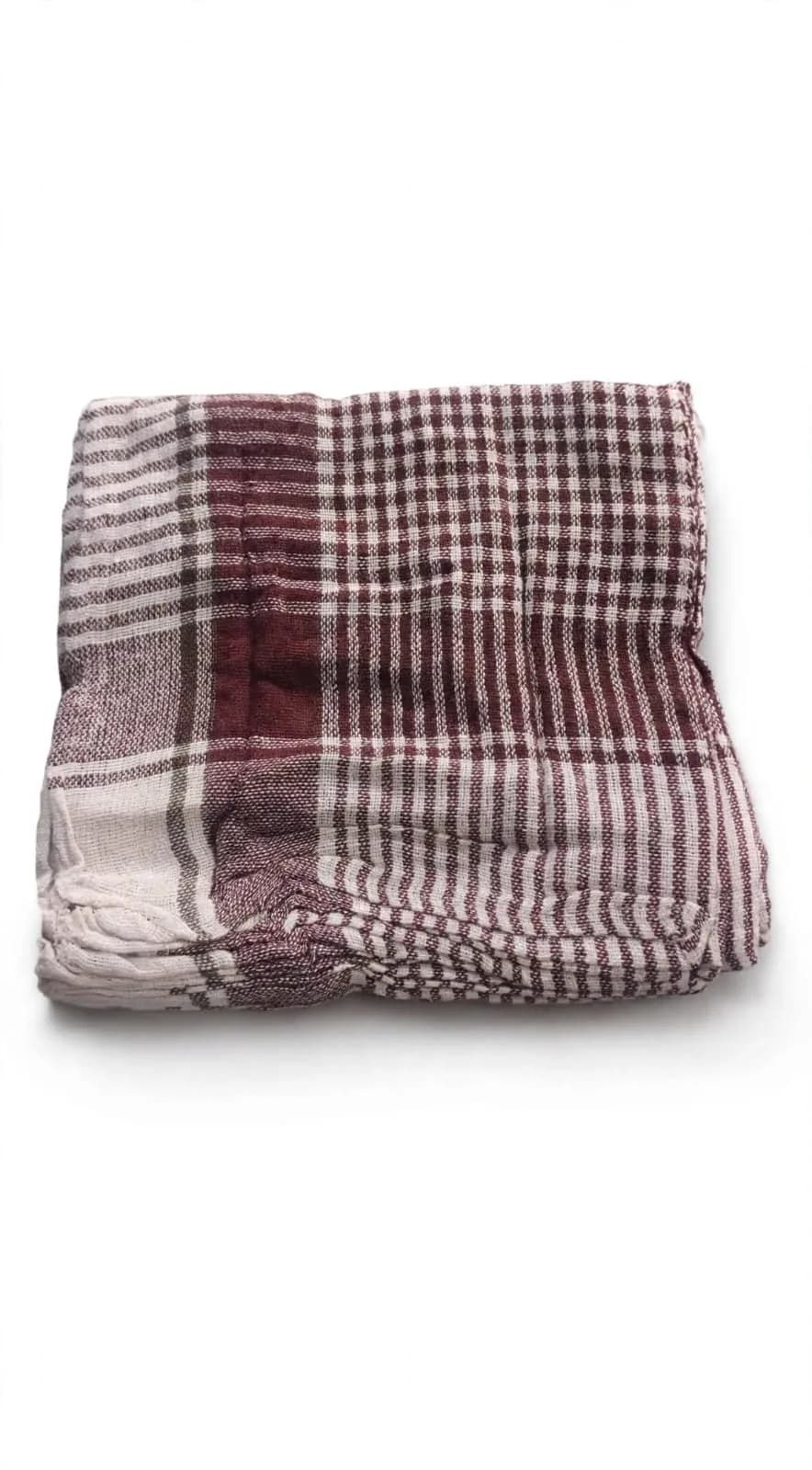 Maroon and Off-White Checked Winter Scarf with Fringed Ends