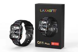 Black Rugged Square-Dial Smartwatch with 1.4 Inch Display and Textured Strap