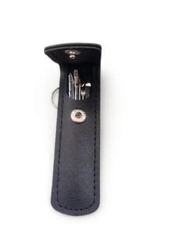 Black Snap-Closure Ear Cleaning Tool Set with Metal Curette Tools and Carry Pouch