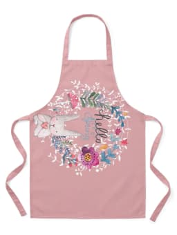 Dusty Pink Floral Graphic Kitchen Apron with Neck Loop and Side Tie Straps