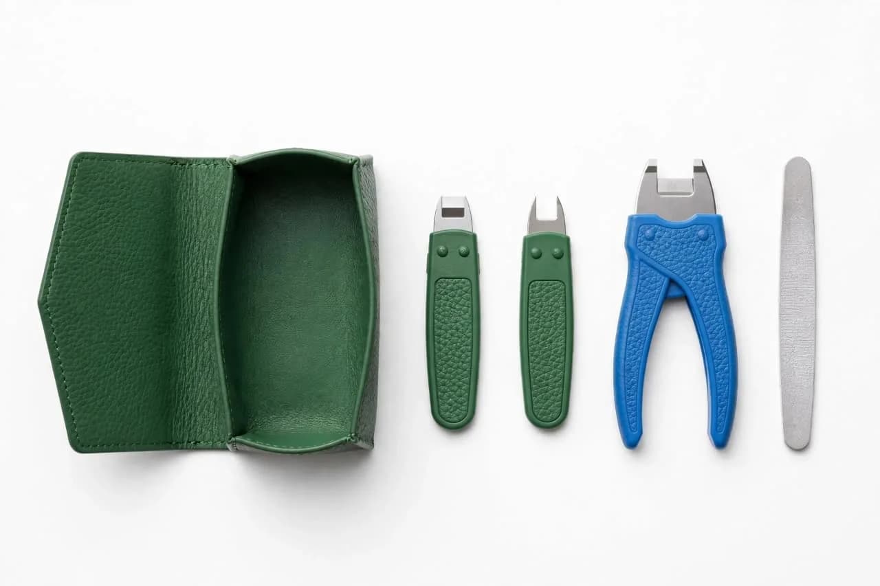 Green Nail Clipper and File Manicure Set with Textured Carry Case
