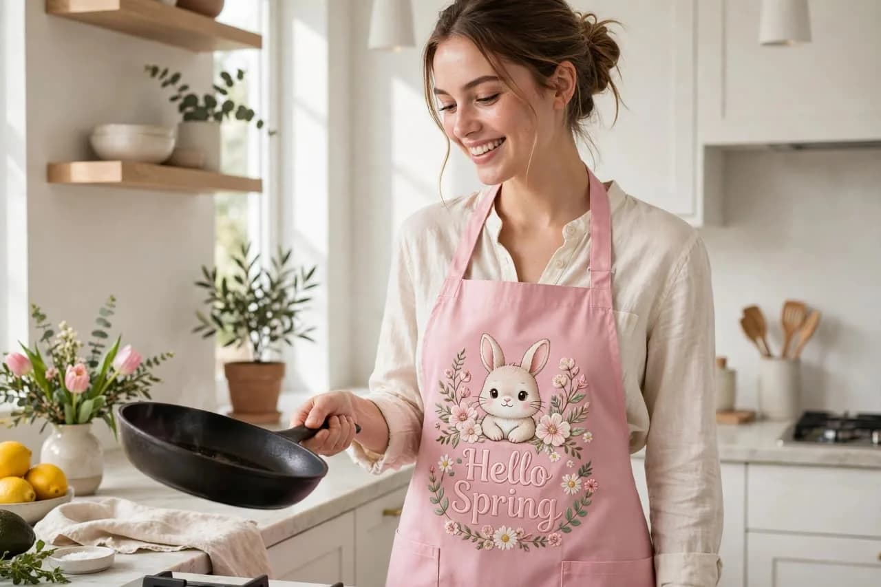 Dusty Pink Floral Graphic Kitchen Apron with Neck Loop and Side Tie Straps thumbnail 2