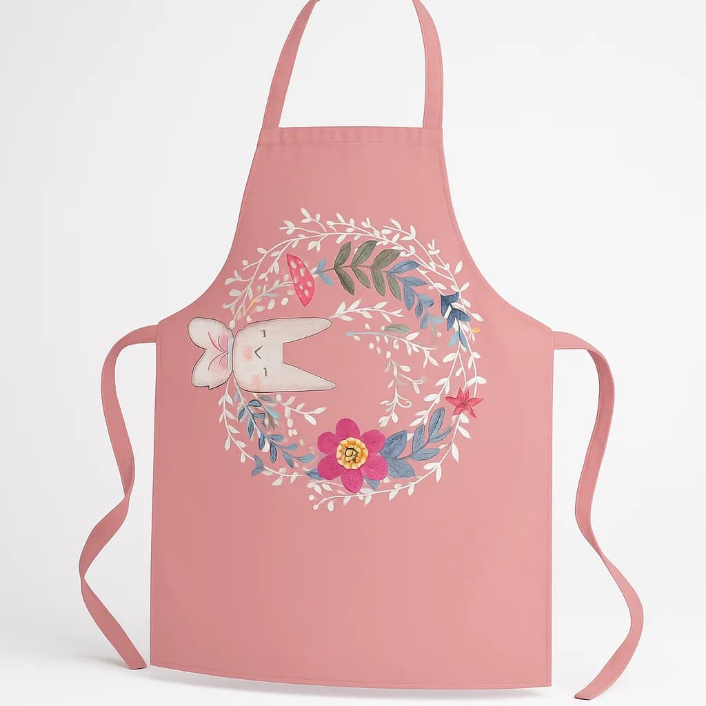 Dusty Pink Floral Graphic Kitchen Apron with Neck Loop and Side Tie Straps thumbnail 3