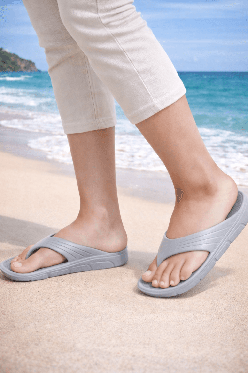 Men’s Textured Thong Flip Flops with Moulded Footbed and Traction Sole thumbnail 5