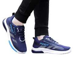 Men’s Lace-Up Mesh Sports Shoes with Contrast Patterned Upper