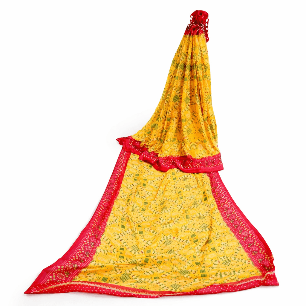 Bandhani Printed Georgette Saree With Unstitched Blouse Piece (Yellow & Red) thumbnail 6