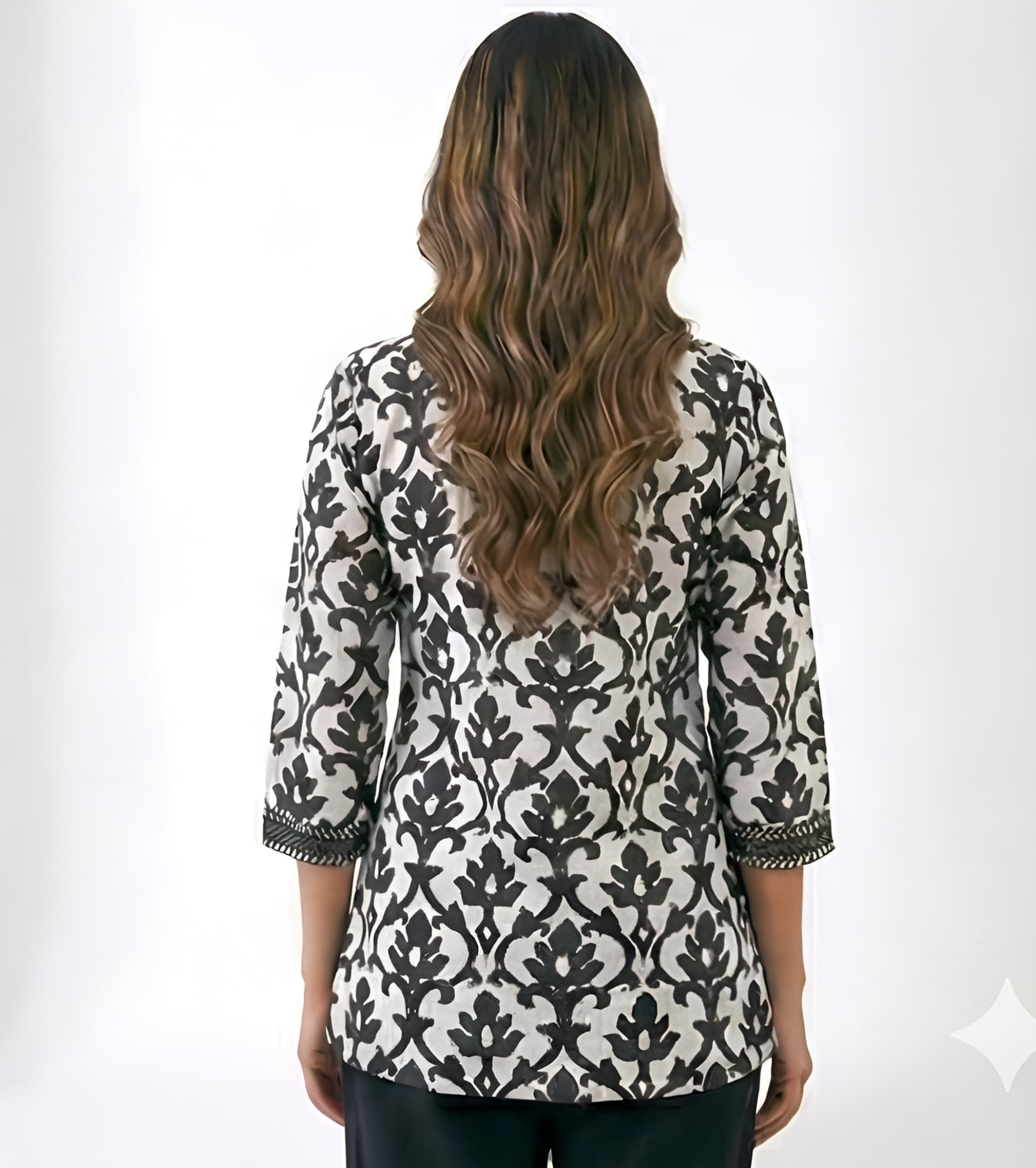 Black & White Printed Regular Fit Cotton Kurti Top  thumbnail 2