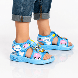 Kids Cartoon Print Open-Toe Hook-and-Loop Sandals with Back Strap
