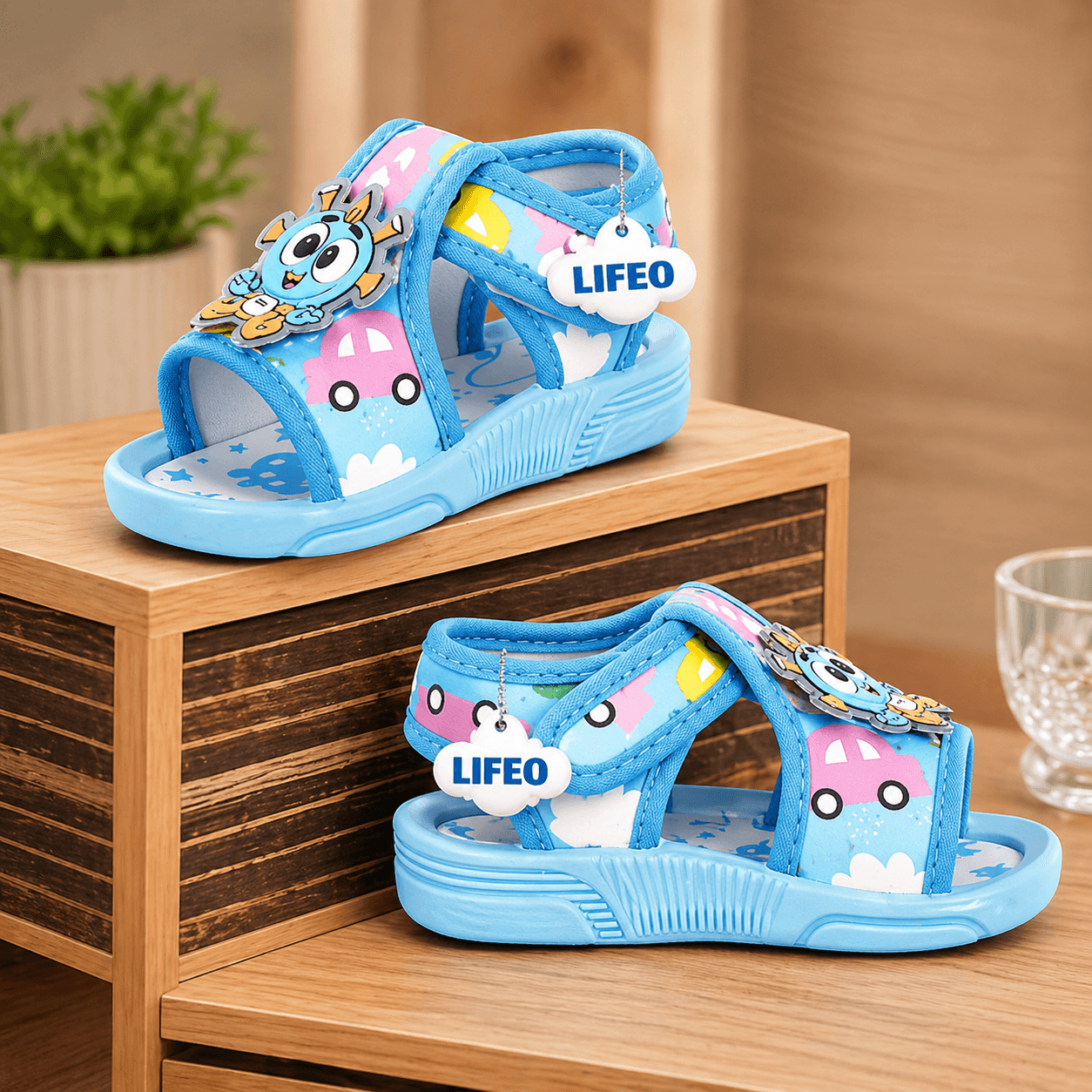 Kids Cartoon Print Open-Toe Hook-and-Loop Sandals with Back Strap thumbnail 4