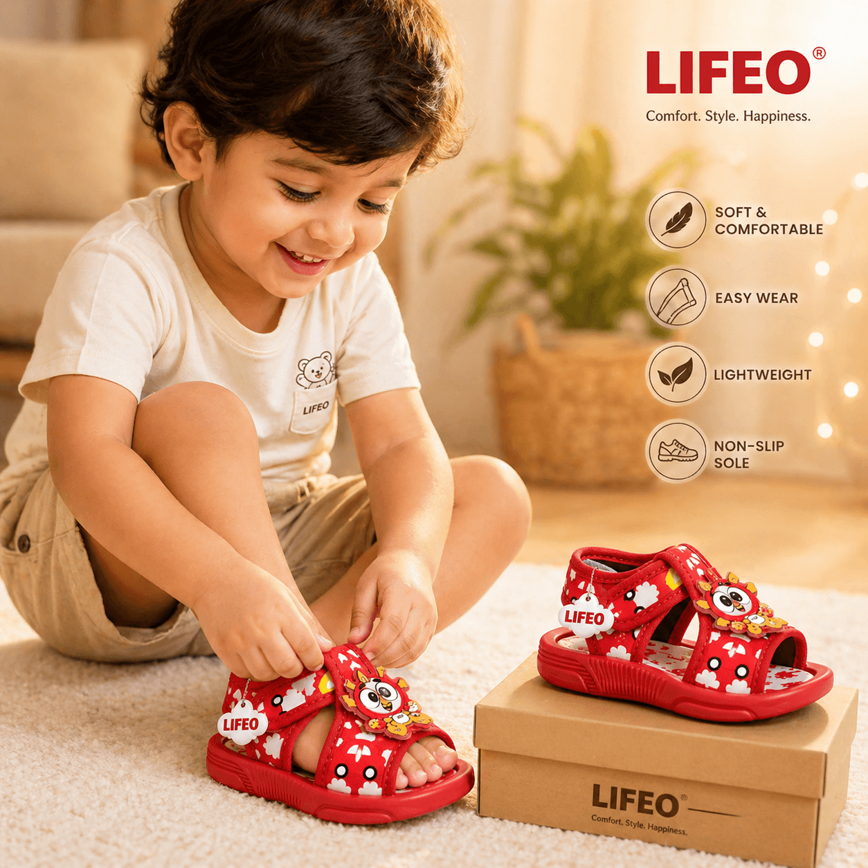 Kids Cartoon-Print Open-Toe Sandals with Textile Upper and Ankle Strap thumbnail 3