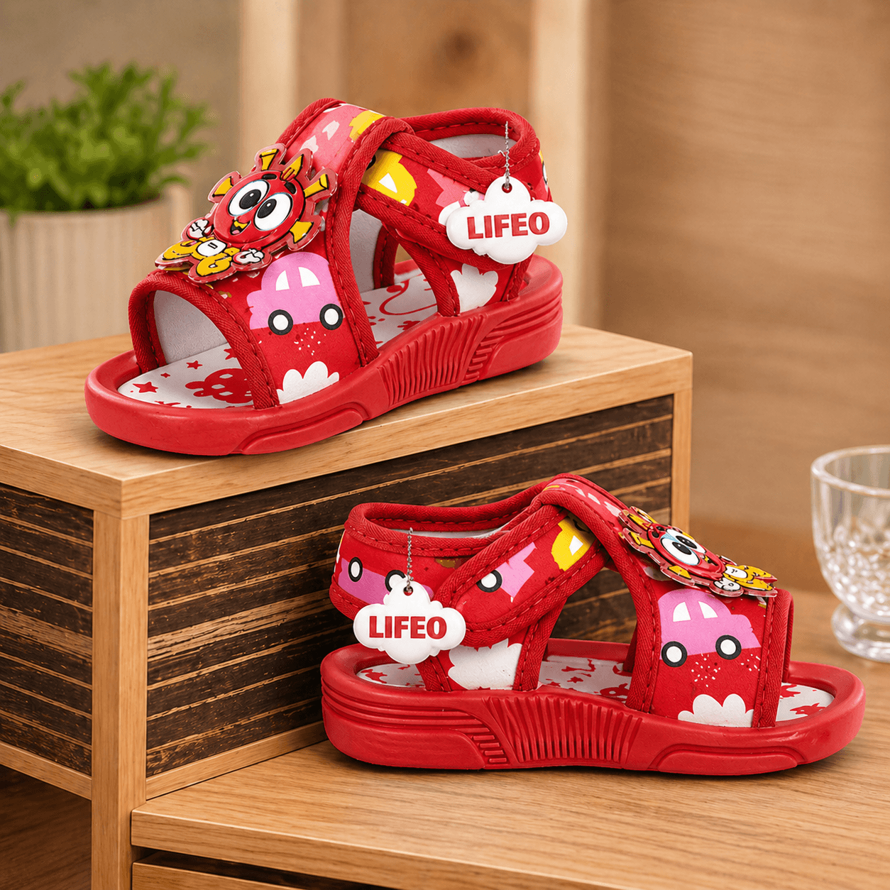 Kids Cartoon-Print Open-Toe Sandals with Textile Upper and Ankle Strap thumbnail 4