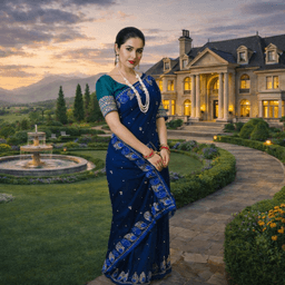 Royal Blue Embroidered Saree With Silver Paisley Border | Party Wear Designer Saree For Women