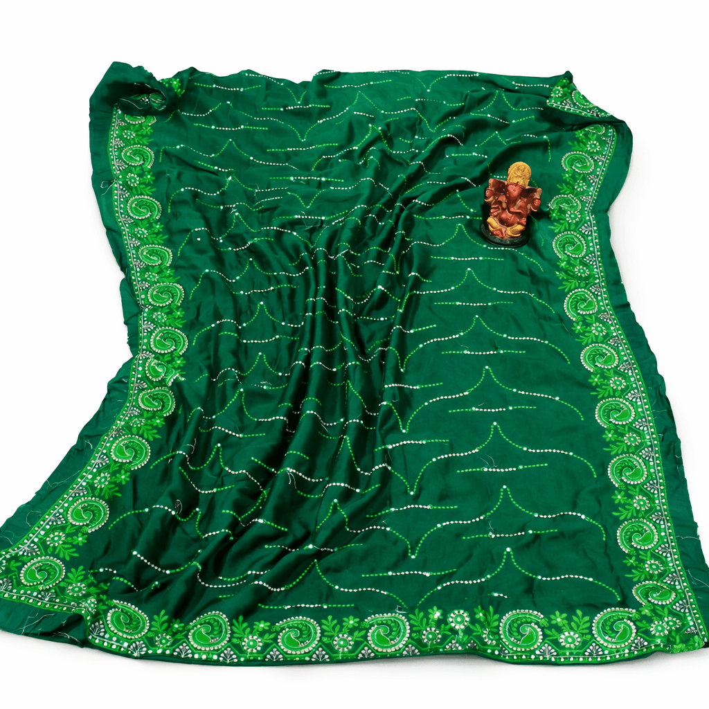 Elegant Emerald Green Designer Saree With Embroidered Border For Women | Party & Wedding Wear thumbnail 4
