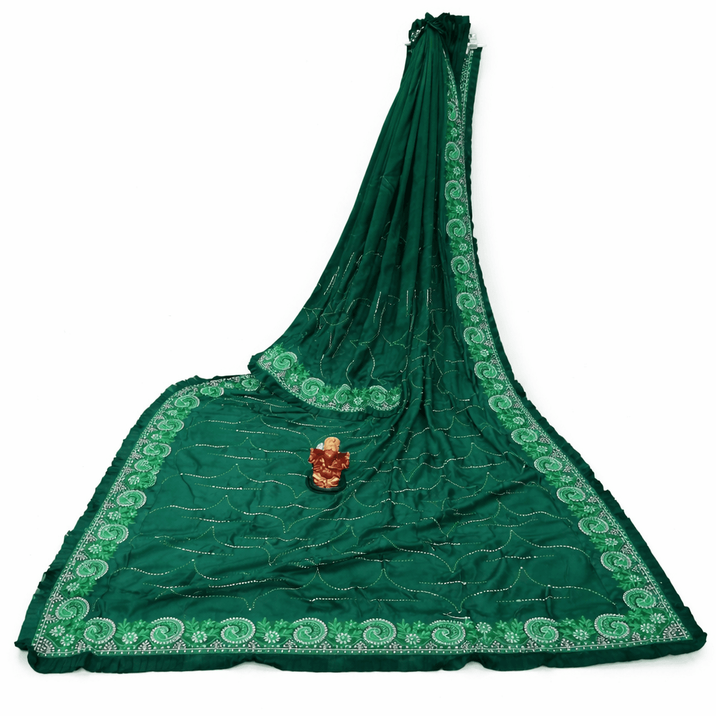 Elegant Emerald Green Designer Saree With Embroidered Border For Women | Party & Wedding Wear thumbnail 5