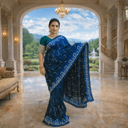 Royal Blue Embroidered Designer Saree With Blouse Piece
