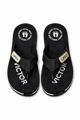 Men’s Toe-Post Flip Flops with Textured Cross Strap and Printed Footbed