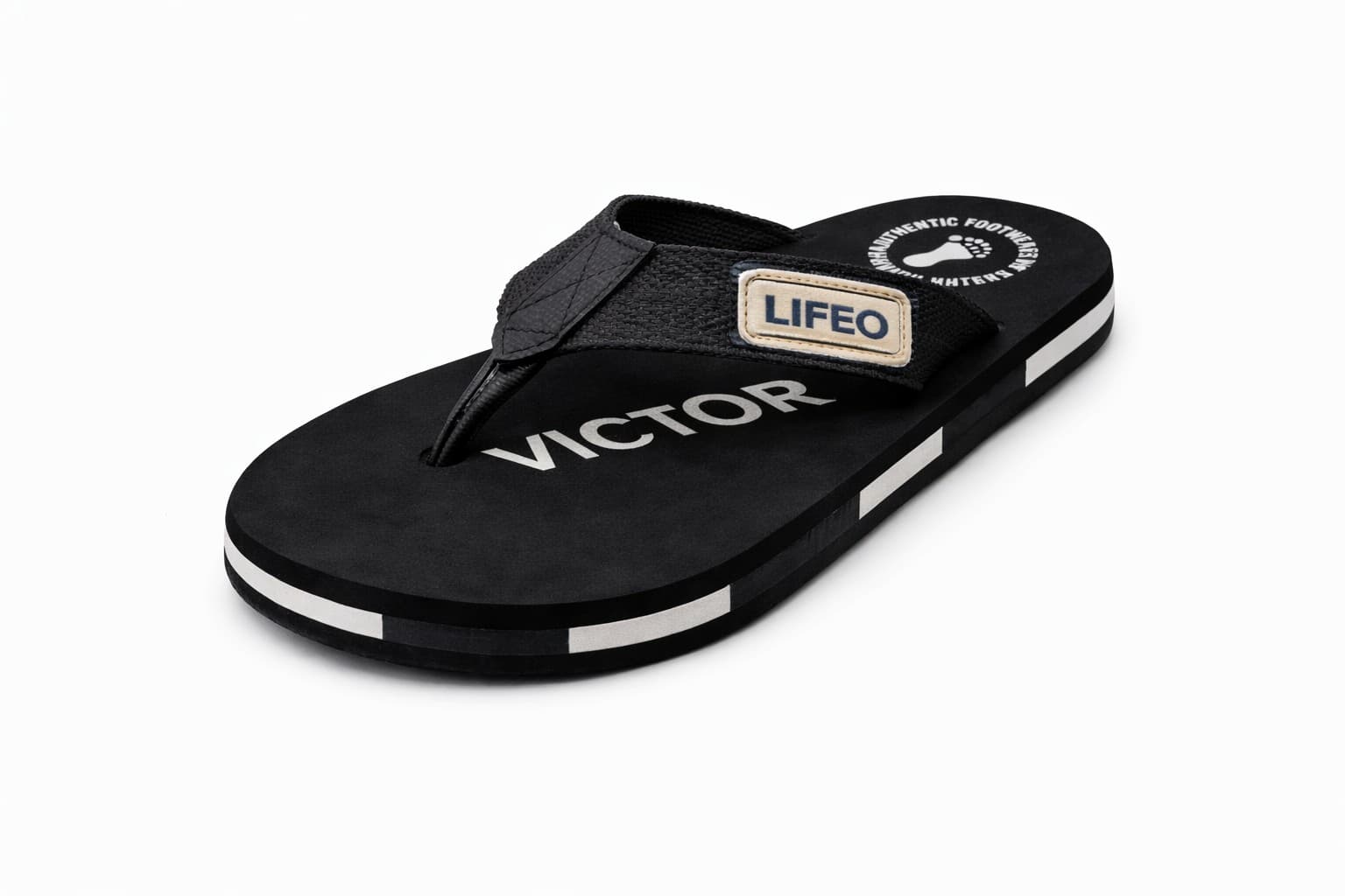 Men’s Toe-Post Flip Flops with Textured Cross Strap and Printed Footbed thumbnail 3