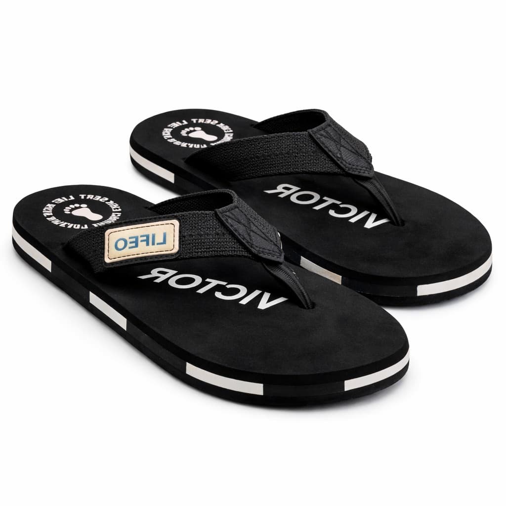 Men’s Toe-Post Flip Flops with Textured Cross Strap and Printed Footbed thumbnail 4