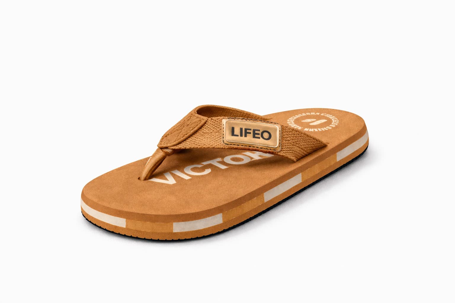 Men’s Textured Strap Thong Flip Flops with Striped Sole thumbnail 2