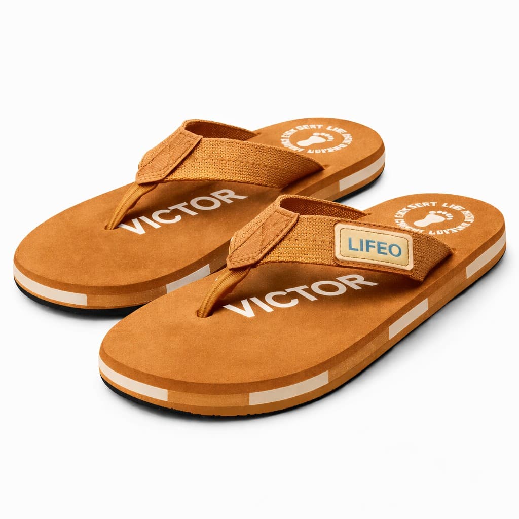 Men’s Textured Strap Thong Flip Flops with Striped Sole thumbnail 3