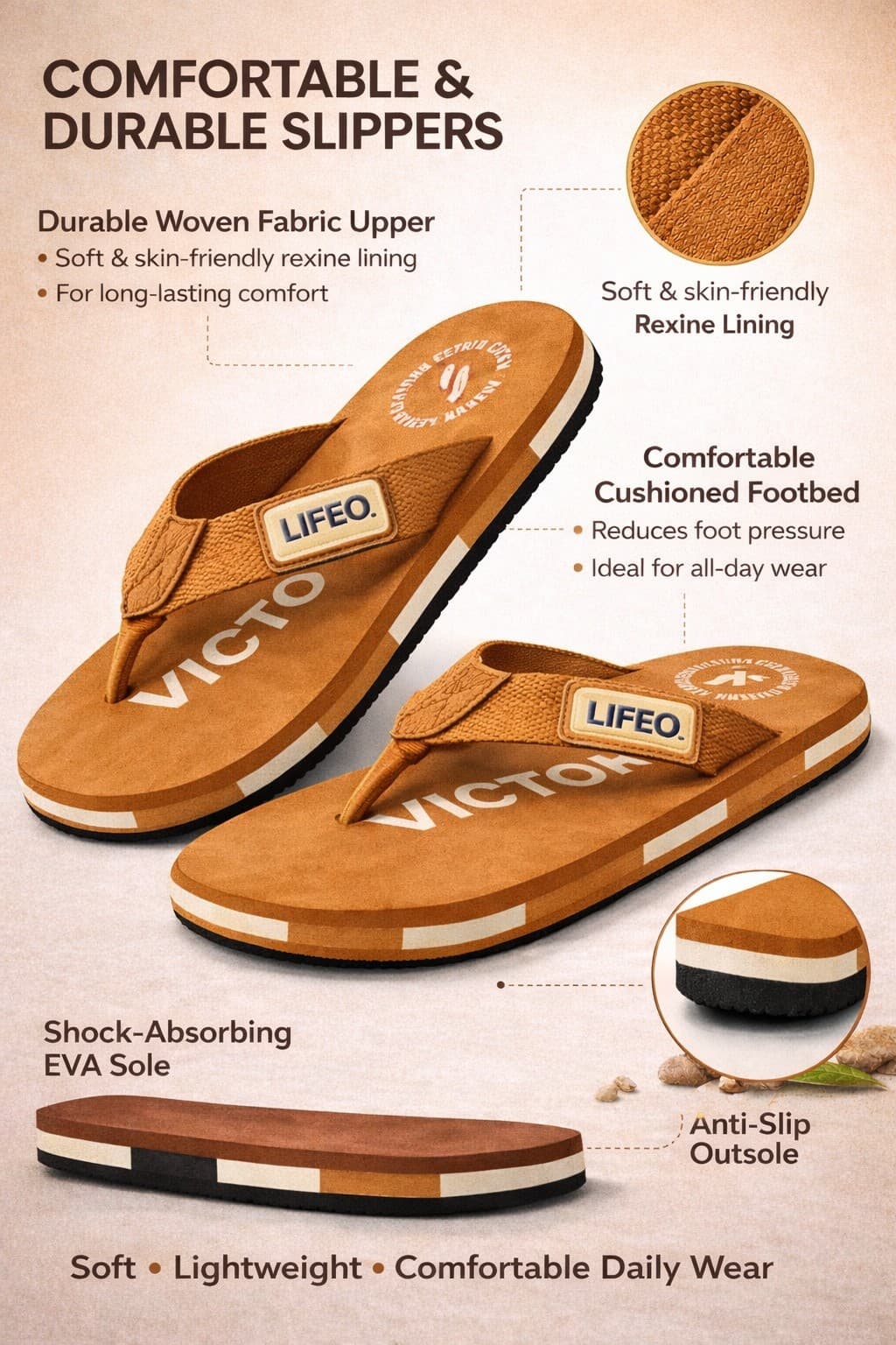 Men’s Textured Strap Thong Flip Flops with Striped Sole thumbnail 5