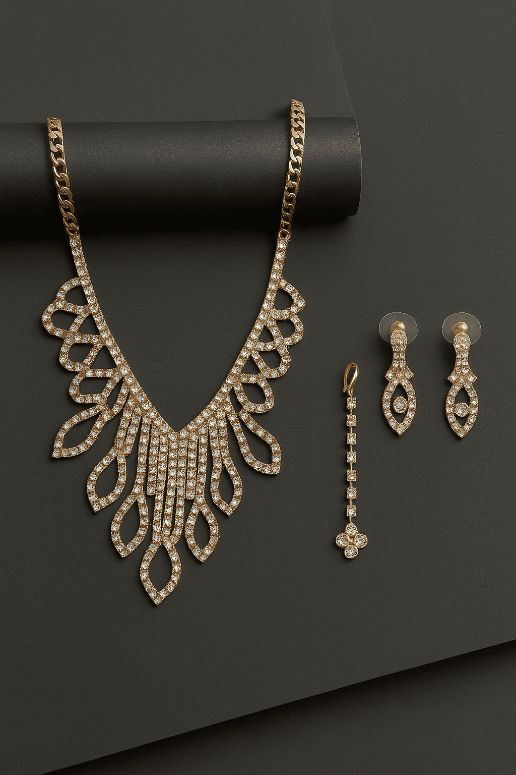 AzuraGems Rose Gold Plated American Diamond Studded Necklace Jewellery Set For Women thumbnail 5