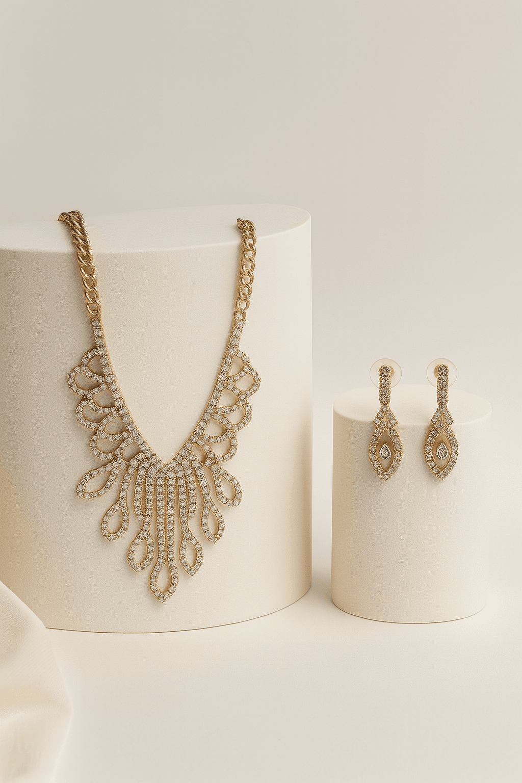 AzuraGems Rose Gold Plated American Diamond Studded Necklace Jewellery Set For Women thumbnail 2