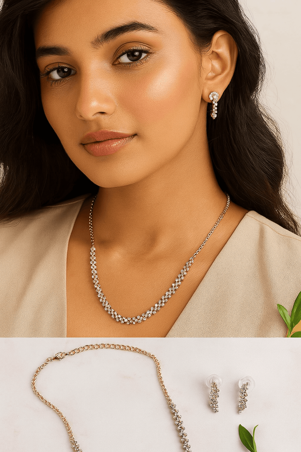 Rhodium-Plated Emerald Green, AD & Cubic Zirconia Studded Jewelry Set for Womens & Girls thumbnail 5