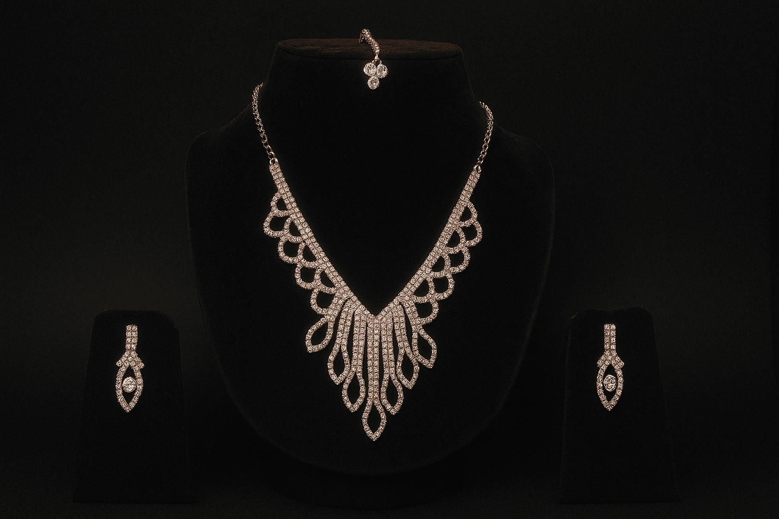 AzuraGems Rose Gold Plated American Diamond Studded Necklace Jewellery Set For Women thumbnail 6