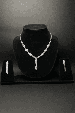 AzuraGems Rhodium Plated American Diamond Studded Choker Necklace Jewellery Set For Women