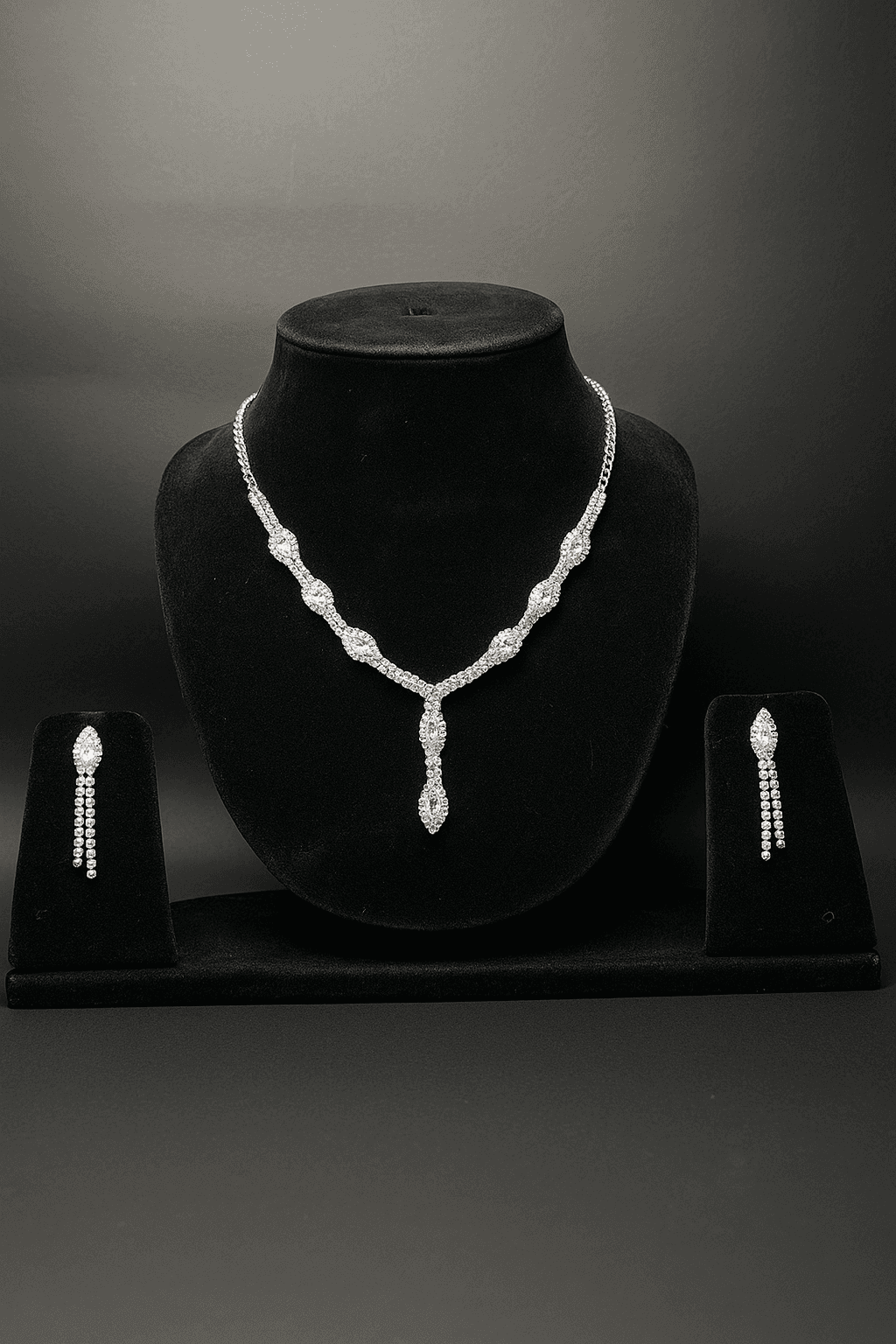 AzuraGems Rhodium Plated American Diamond Studded Choker Necklace Jewellery Set For Women thumbnail 1