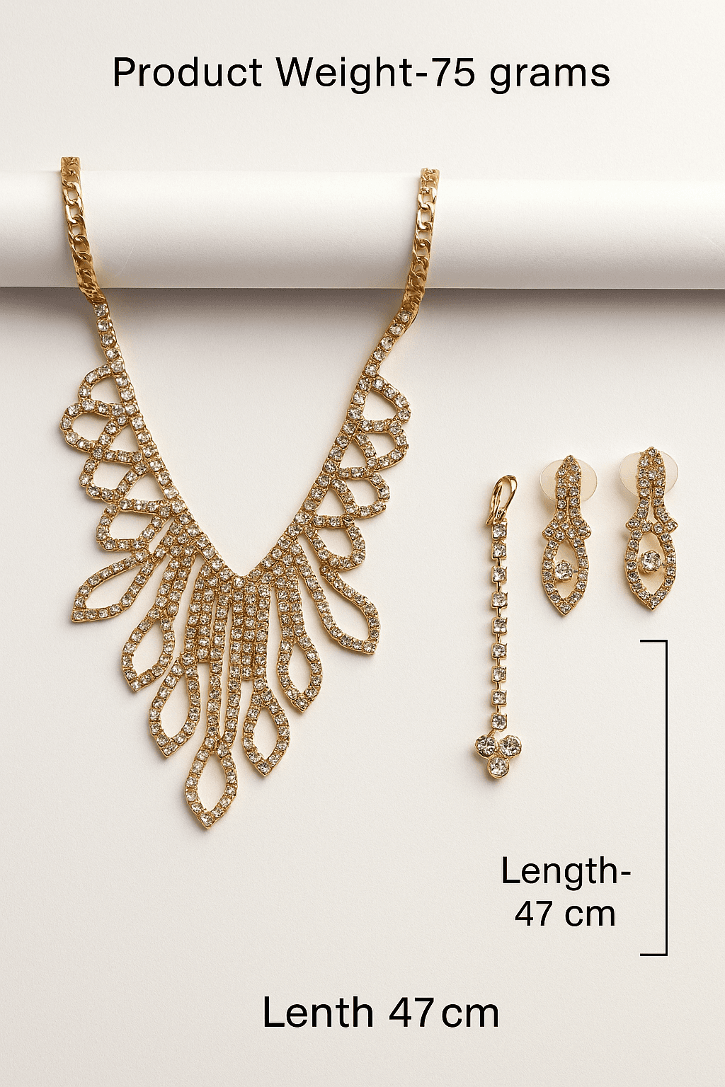 AzuraGems Rose Gold Plated American Diamond Studded Necklace Jewellery Set For Women thumbnail 4