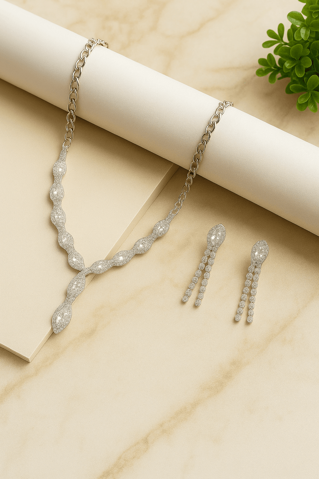 AzuraGems Rhodium Plated American Diamond Studded Choker Necklace Jewellery Set For Women thumbnail 2
