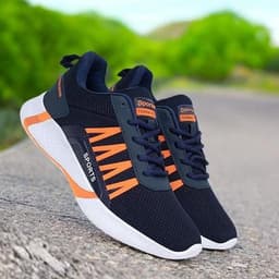 Men’s Lace-Up Sports Shoes with Textured Mesh Upper and Contrast Stripe Detailing
