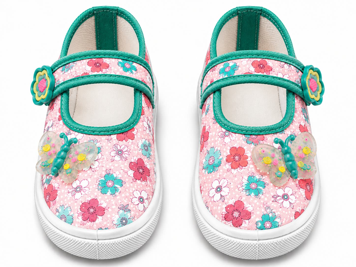 Toddler Girls Floral Mary Jane Shoes with Butterfly Appliqué and Cross-Over Straps thumbnail 2