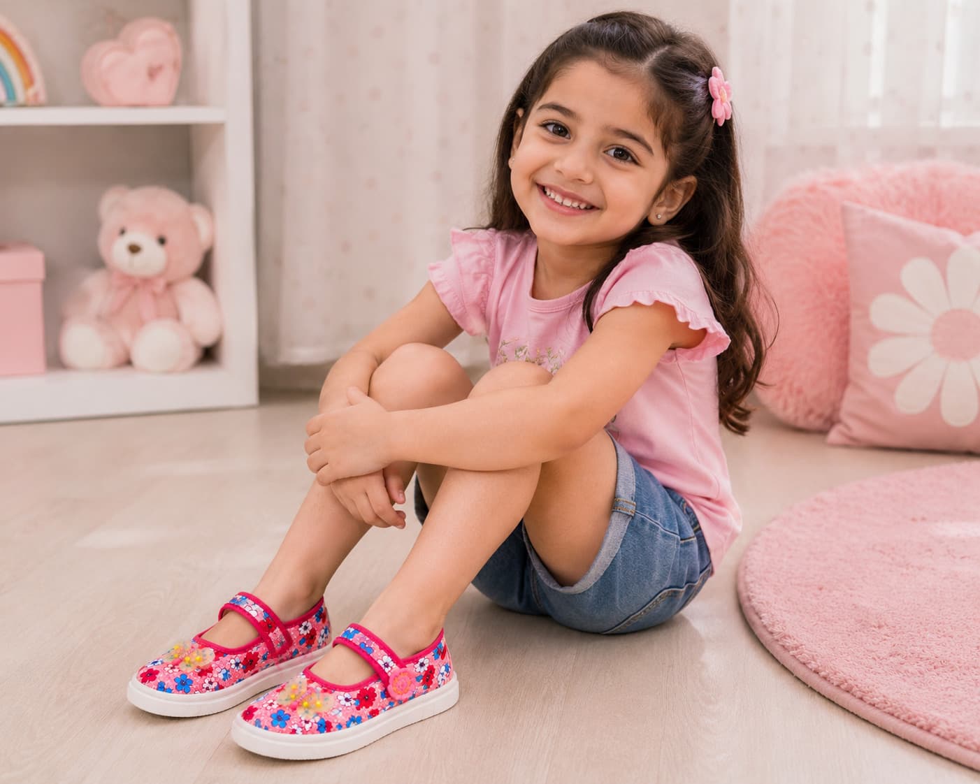 Infant Floral Mary Jane Shoes with Adjustable Hook-and-Loop Strap thumbnail 5