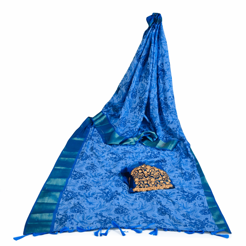 Women’S Designer Floral Printed Saree With Contrast Border – Elegant Party & Festive Wear thumbnail 5