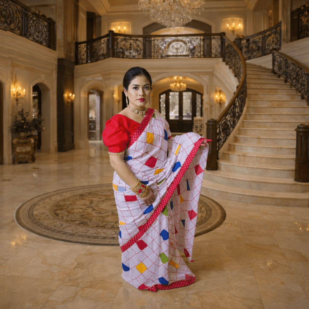 Women Georgette Printed Saree With Contrast Red Border & Blouse Piece thumbnail 4