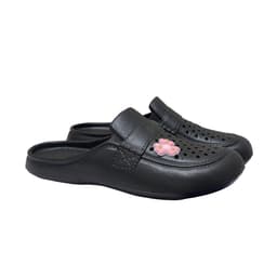 Men’s Perforated Closed-Toe Mule Slippers with Flower Appliqué