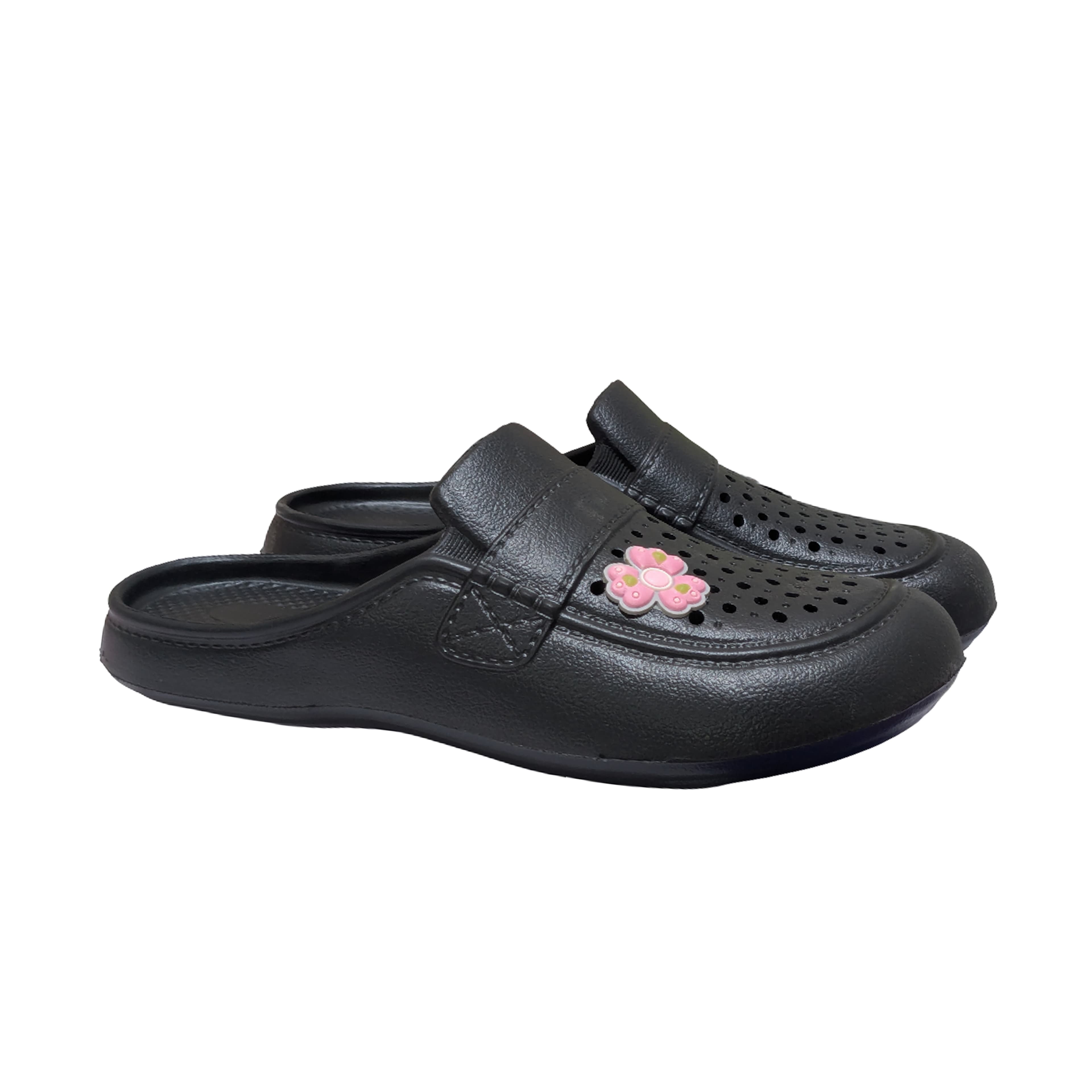 Men’s Perforated Closed-Toe Mule Slippers with Flower Appliqué