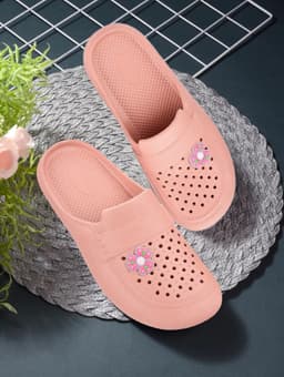 Men's Closed-Toe Perforated Clog Slippers with Floral Charm