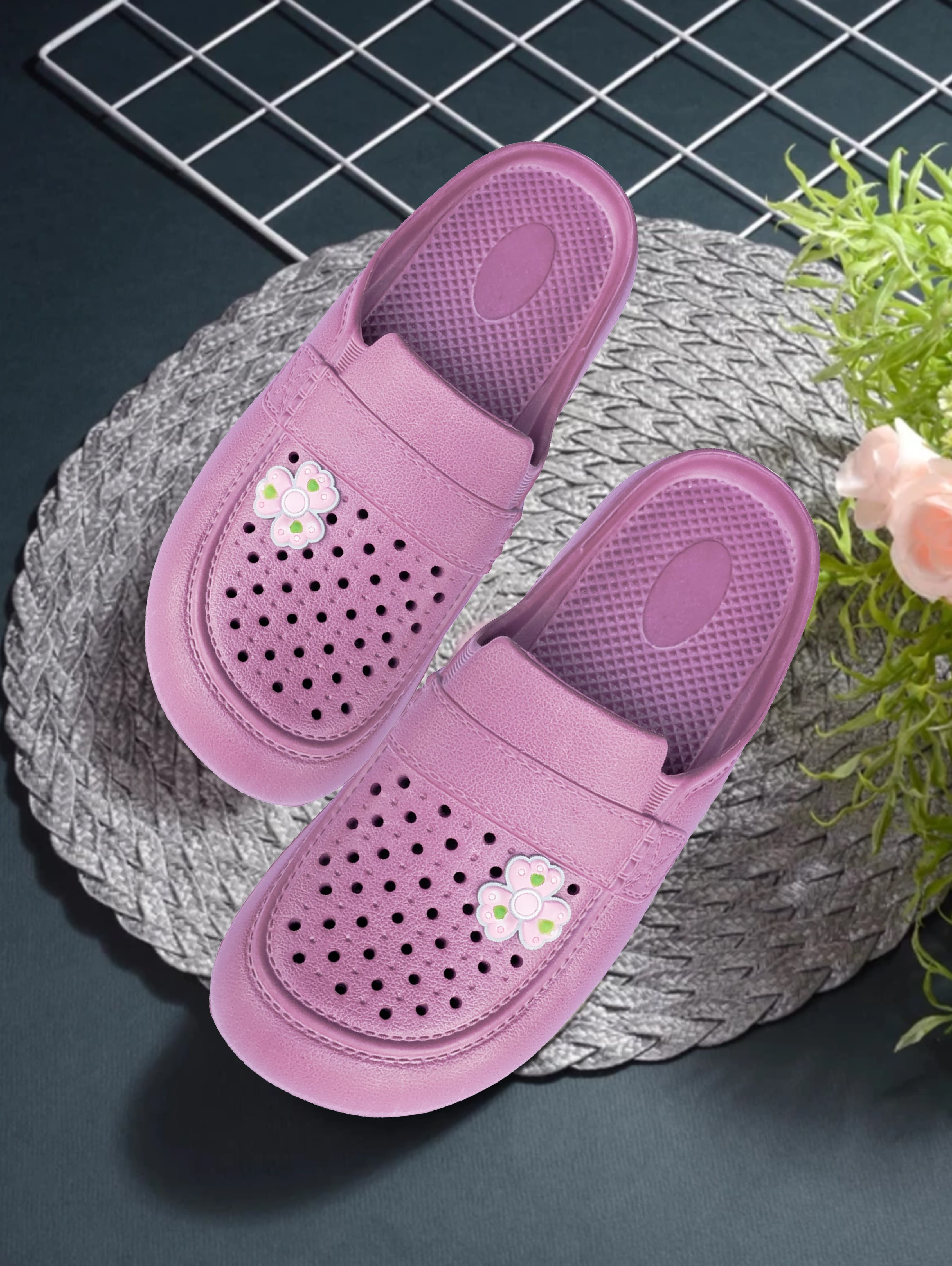 Men's Perforated Slip-On Clogs with Pivoting Heel Strap and Flower Charms