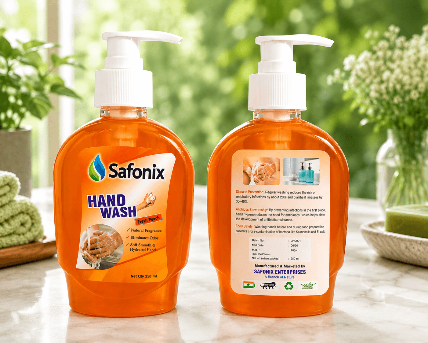Safonix Hand Wash Liquid | Fresh Peach Fragrance | 250 ML Pack Of 2 thumbnail 2