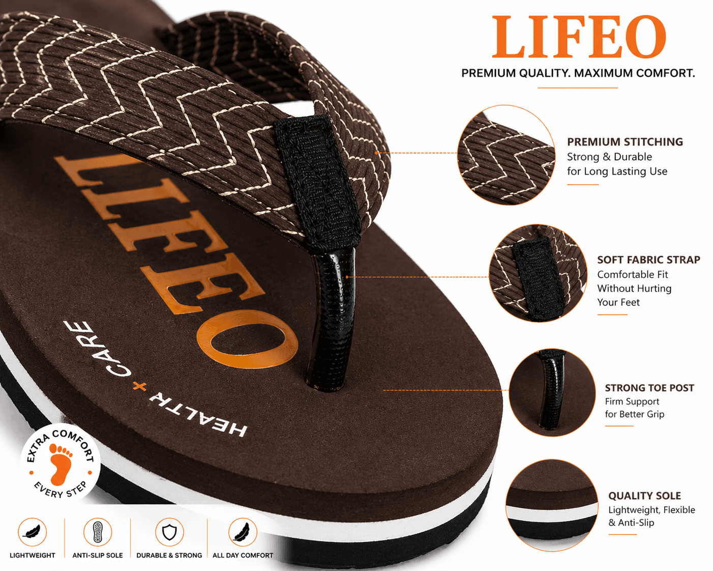 Men’s Thong Flip Flops with Chevron Textured Straps and Layered Sole thumbnail 4
